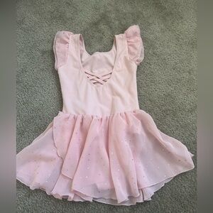 Kids Pink Ballet Dance Dress Leotard with Sparkle Skirt